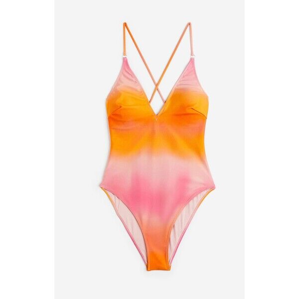 H&M Kostium kąpielowy High Leg - Dekolt w serek - Bez rękawów - 1143631002 Pomarańczowy/Cieniowanie