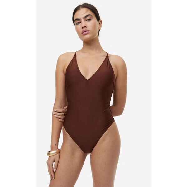 H&M Kostium kąpielowy High Leg - 1143631003 Ciemnobrązowy