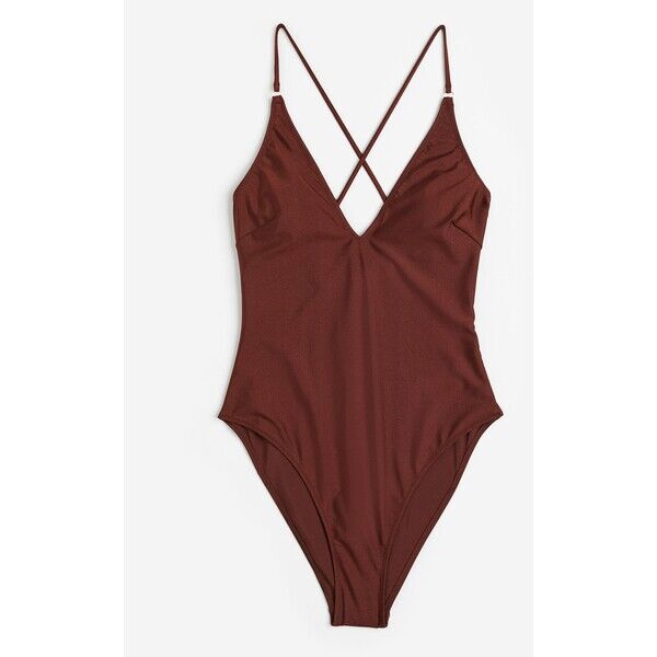 H&M Kostium kąpielowy High Leg - Dekolt w serek - Bez rękawów - 1143631002 Ciemnobrązowy
