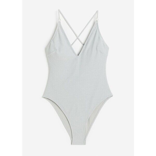 H&M Kostium kąpielowy High Leg - Dekolt w serek - Bez rękawów - 1143631002 Srebrzysty/Brokat