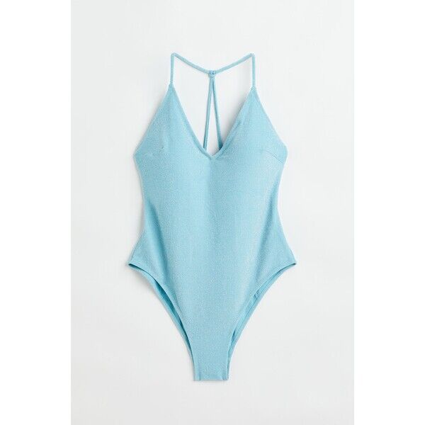H&M Kostium kąpielowy High-leg - Dekolt w serek - Bez rękawów - 1131501001 Jasnoturkusowy/Brokat