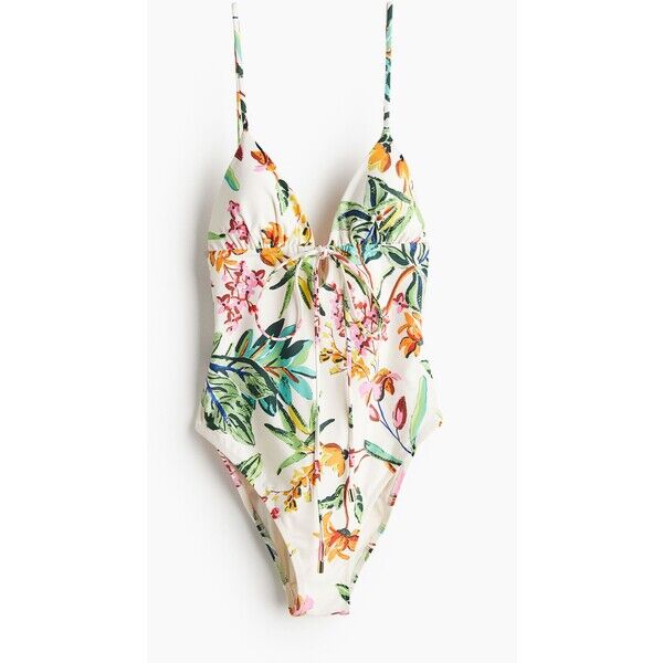 H&M Kostium kąpielowy z usztywnianymi miseczkami - 1215223006 Kremowy/Kwiaty