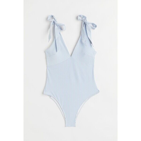 H&M Kostium kąpielowy High leg - Dekolt w serek - Bez rękawów - 0967110005 Jasnoniebieski/Paski