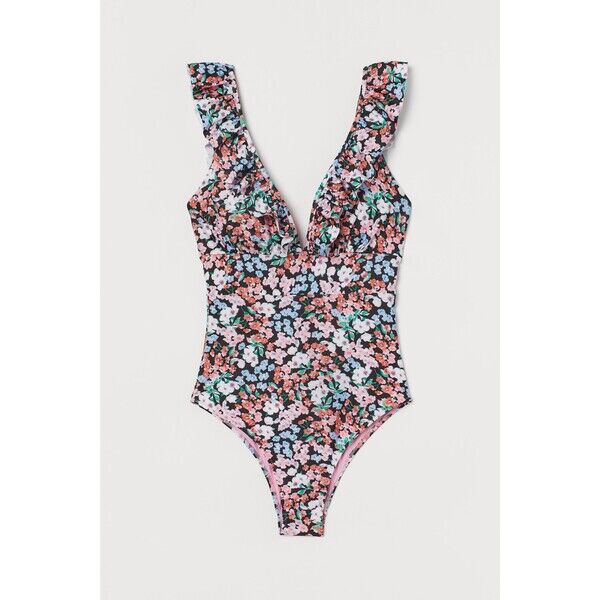 H&M Kostium kąpielowy z usztywnianymi miseczkami - 0919205001 Czarny/Kwiaty