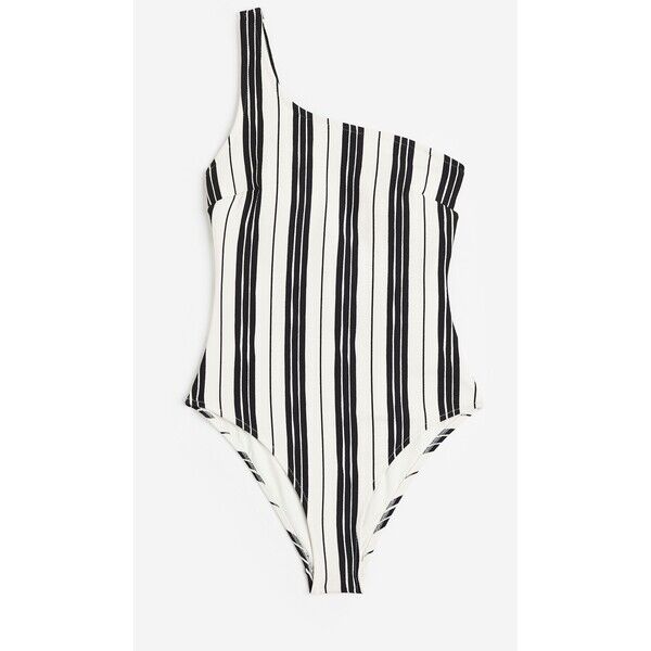 H&M Kostium kąpielowy na jedno ramię - Bez rękawów - 1016975004 Czarny/Paski