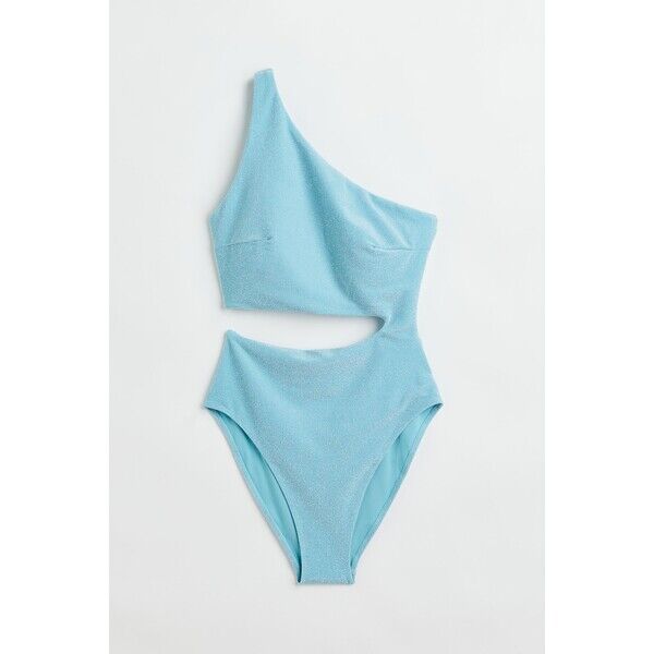 H&M Kostium kąpielowy na jedno ramię High-leg - 1116381001 Jasnoturkusowy/Brokat