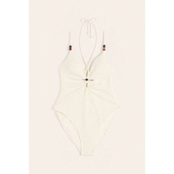 H&M Kostium kąpielowy High Leg - Dekolt w serek - Bez rękawów - 1143832002 Kremowy