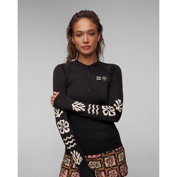 Czarny top kąpielowy damski Billabong Coral Gardeners 1/2 Zip ls Rg abjwr03025-bpb abjwr03025-bpb