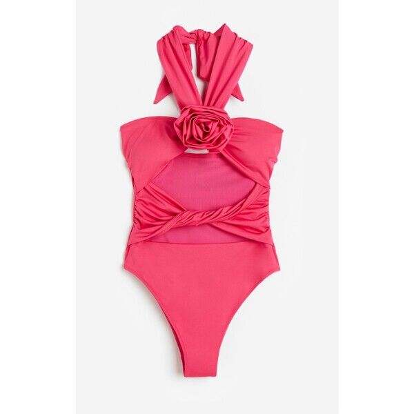 H&M Kostium kąpielowy z wycięciem High leg - Mocowanie na szyi - Bez rękawów - 1154372001 Wiśniowy