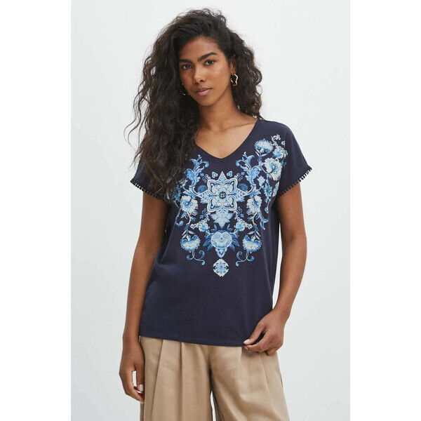 Medicine T-shirt bawełniany damski z nadrukiem kolor granatowy