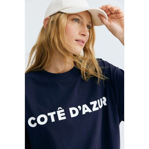 H&M T-shirt oversize z nadrukiem - Okrągły dekolt - Krótki rekaw - 1169913008 Granatowy/Côte d"Azur