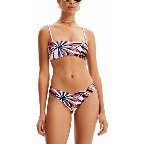 Desigual Góra od bikini bandeau w tropikalny deseń 23SWMK281000