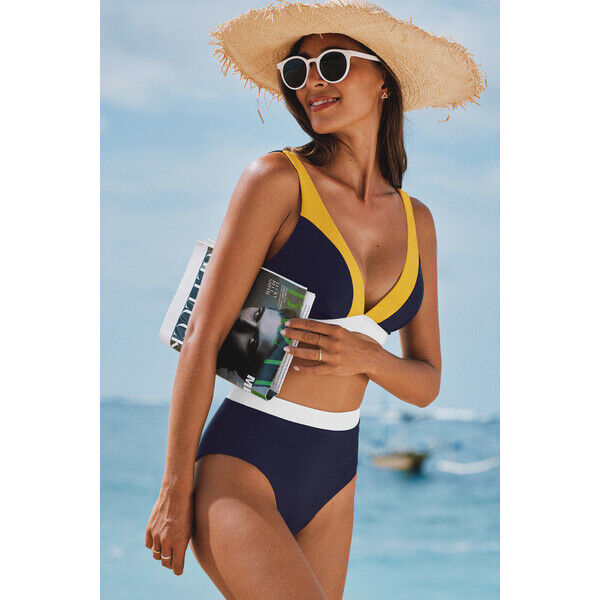 Cupshe Zestaw góry od bikini z dekoltem w kształcie litery V i dolnych pasków z wysokim stanem CAA12C4D151YN