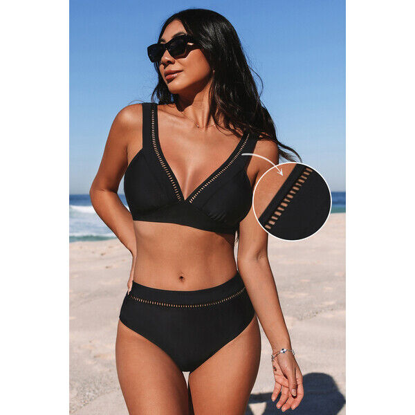 Cupshe Zestaw góry od bikini i standardowych dołów w kolorze czarnym CAA12C4F242AA