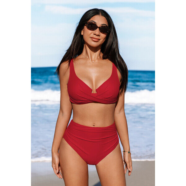 Cupshe Czerwony owinięty top bikini i wysoki stan w komplecie DAA12C4J003EE