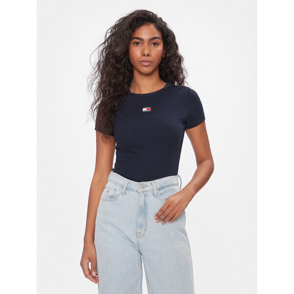 Tommy Jeans T-Shirt Badge DW0DW17881 Granatowy Slim Fit