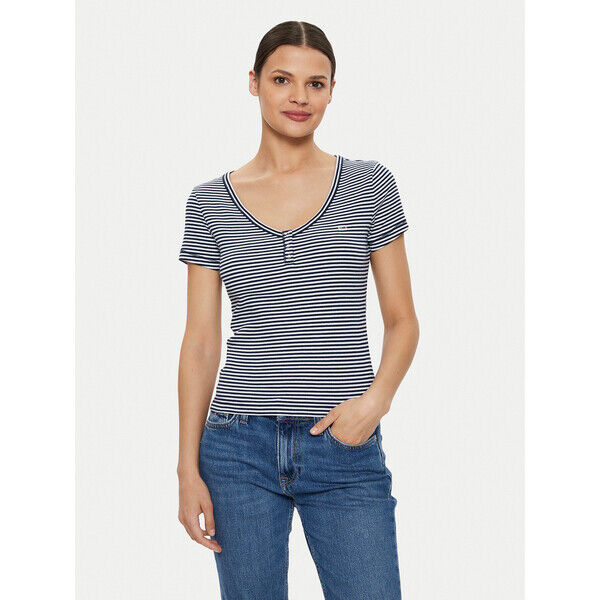 Tommy Jeans T-Shirt Henley DW0DW18429 Granatowy Slim Fit