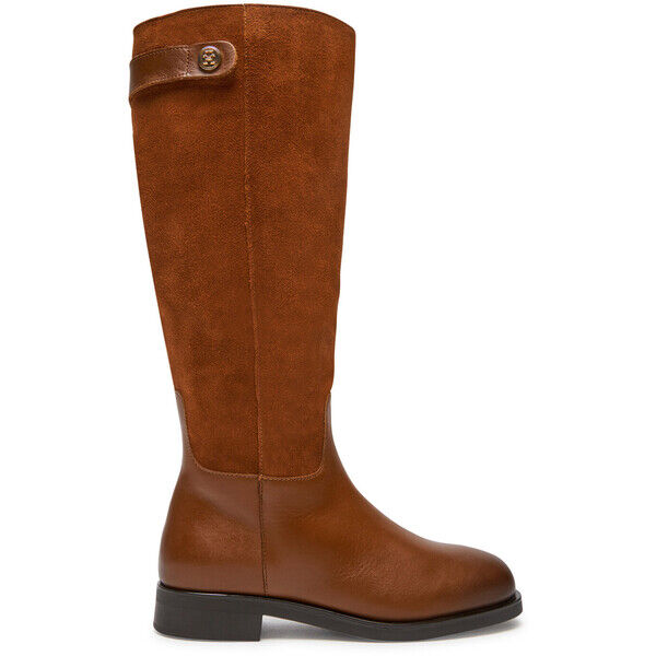 Tommy Hilfiger Oficerki Th Stud Leather Mix Long Boot FW0FW08341 Brązowy