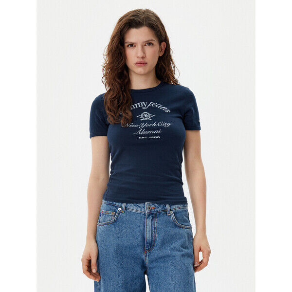 Tommy Jeans T-Shirt Nyc Ringer DW0DW20323 Granatowy Slim Fit