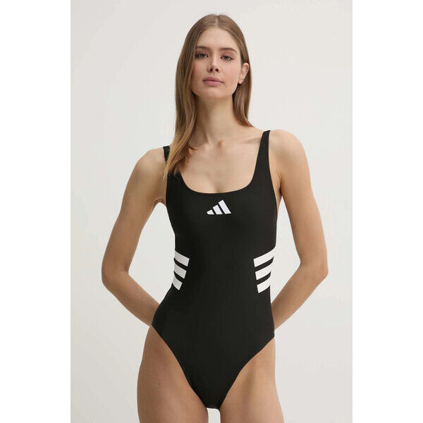 adidas Performance jednoczęściowy strój kąpielowy 3 Stripes  kolor czarny miękka miseczka JH3391