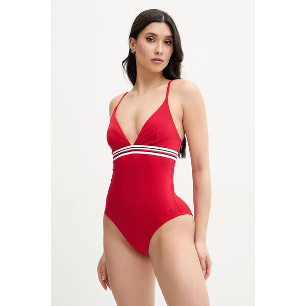 Tommy Hilfiger jednoczęściowy strój kąpielowy  kolor czerwony lekko usztywniona miseczka UW0UW05847