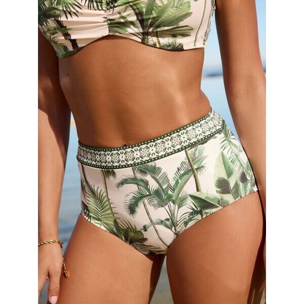 Next Ecru/zielony z motywem palm - Dół bikini z nadrukiem F78-302