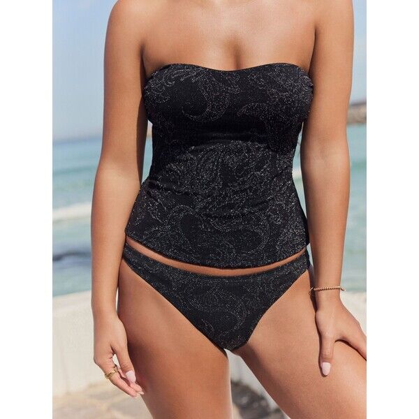 Next Black Silver Metallic Paisley - Brazylijski wysoko wycięty dół bikini AU9-399