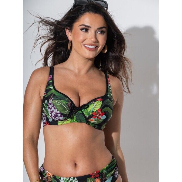 Czarny z motywem tropikalnym - Góra bikini Pour Moi Palermo F28-014