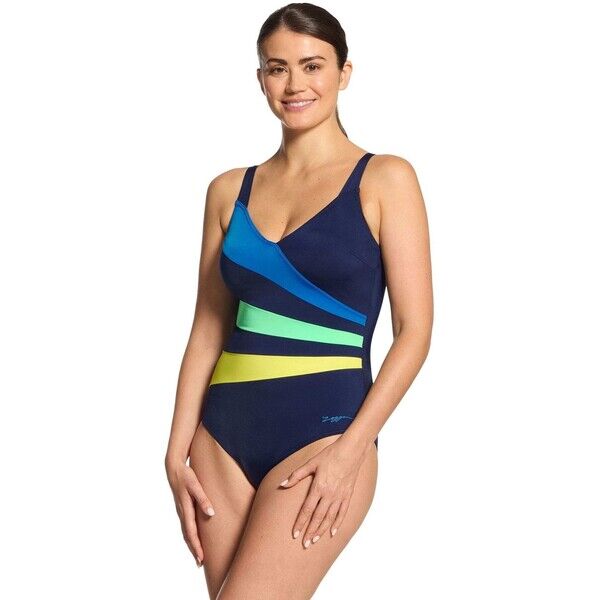 Zoggs Wrap Panel Classicback Blue Swimsuit with Foam Cup Support and Adjustable Straps Y01-956
