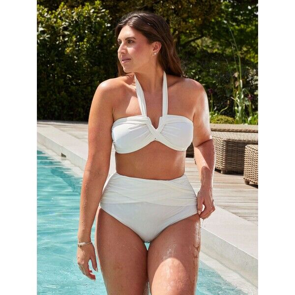 Biały - Bikini Linzi Palma z dekoltem bandeau, wysokim stanem i wiązaniem wokół szyi Q91-708