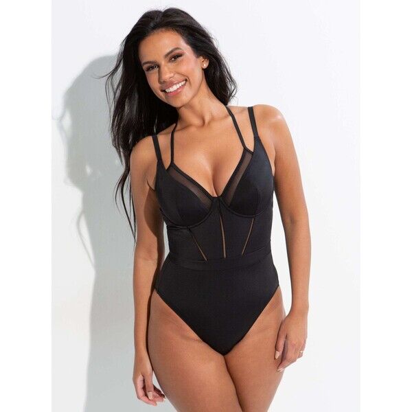 Czarny - Pour Moi Sydney Double Strap Underwired Swimsuit Q74-161