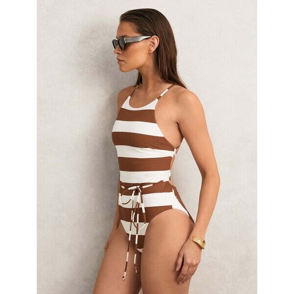 Reiss Kennedy Stripe Cross-Back Swimsuit W29-749