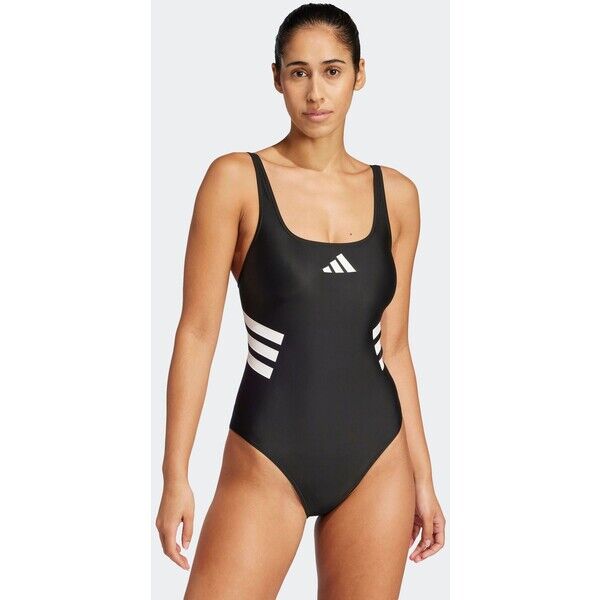 Czarny - Strój kąpielowy adidas 3 Stripe z wycięciem w kształcie litery U na plecach E40-170