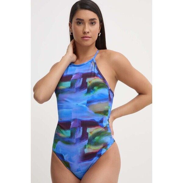 Casall jednoczęściowy strój kąpielowy High Neck Printed  kolor niebieski miękka miseczka