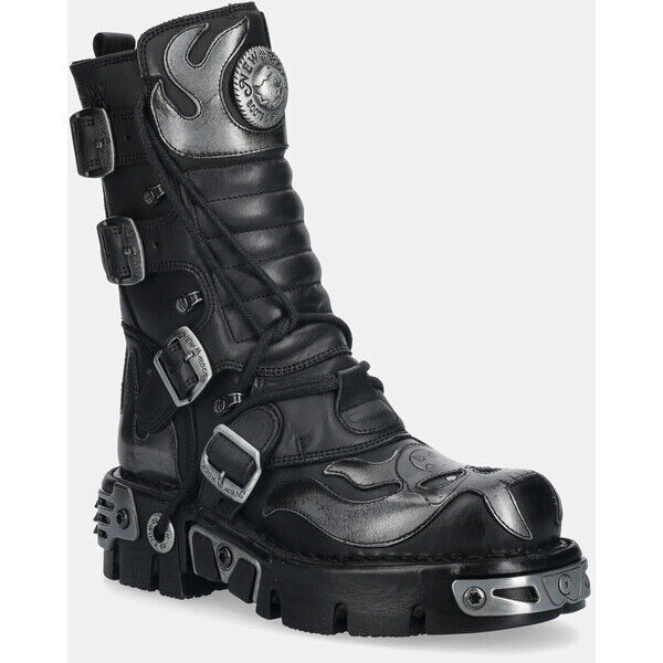 New Rock botki skórzane  damskie kolor czarny na platformie M.107.S2