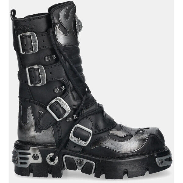 New Rock botki skórzane  damskie kolor czarny na platformie M.107.S2