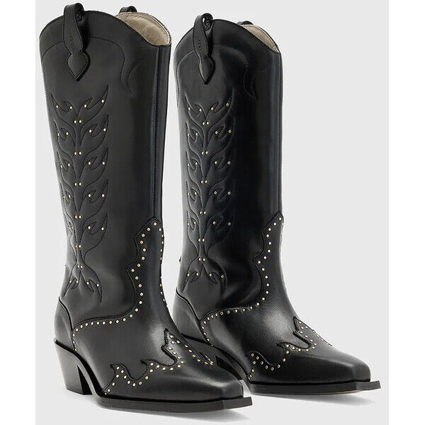 AllSaints kowbojki skórzane Carina Boot  damskie kolor czarny na słupku W061FD
