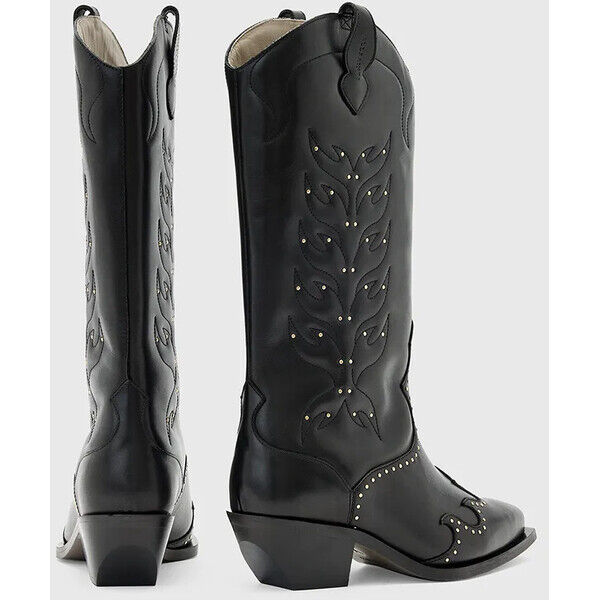 AllSaints kowbojki skórzane Carina Boot  damskie kolor czarny na słupku W061FD