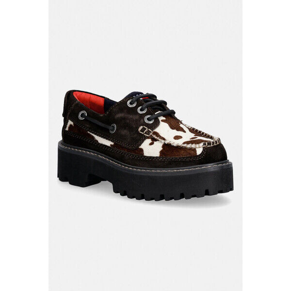 Tommy Jeans mokasyny zamszowe ARCHIVE 01 CALF HAIR  damskie kolor brązowy na platformie EN0EN03004