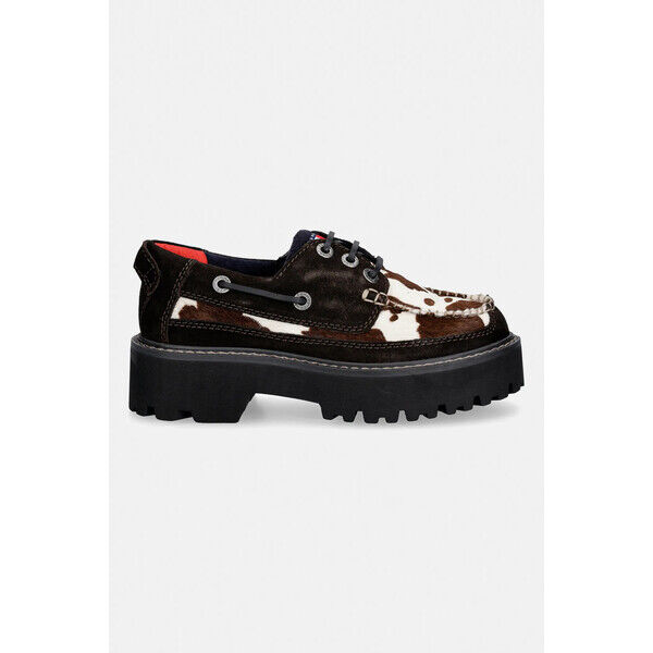 Tommy Jeans mokasyny zamszowe ARCHIVE 01 CALF HAIR  damskie kolor brązowy na platformie EN0EN03004