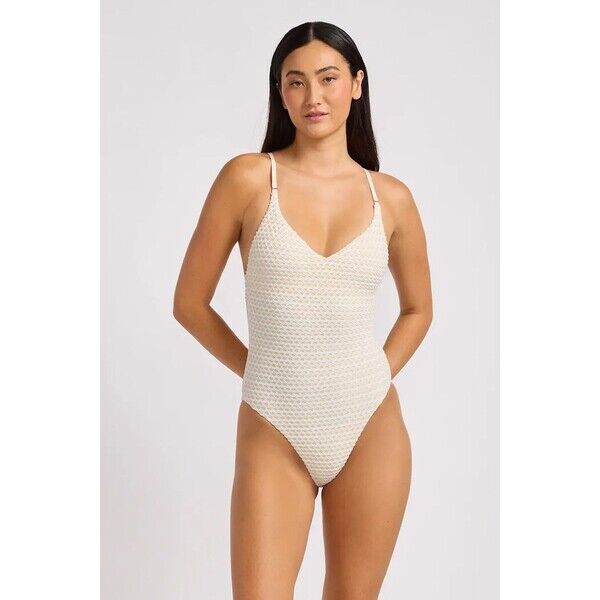 Seafolly strój kąpielowy jednoczęściowy damski V Neck  beżowy 11071-102 11071.102