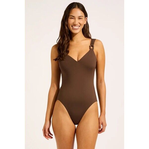 Seafolly strój kąpielowy jednoczęściowy damski DD  brązowy 11098DD942