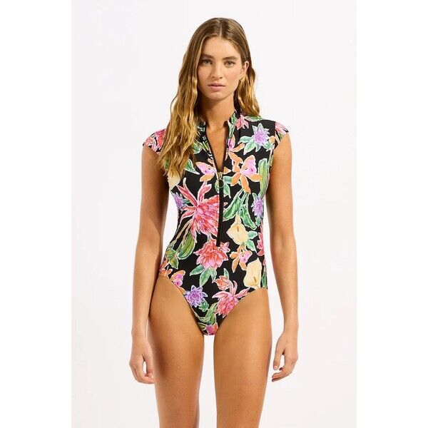 Seafolly strój kąpielowy jednoczęściowy damski Zip Front  multicolor 60276-279 60276.279