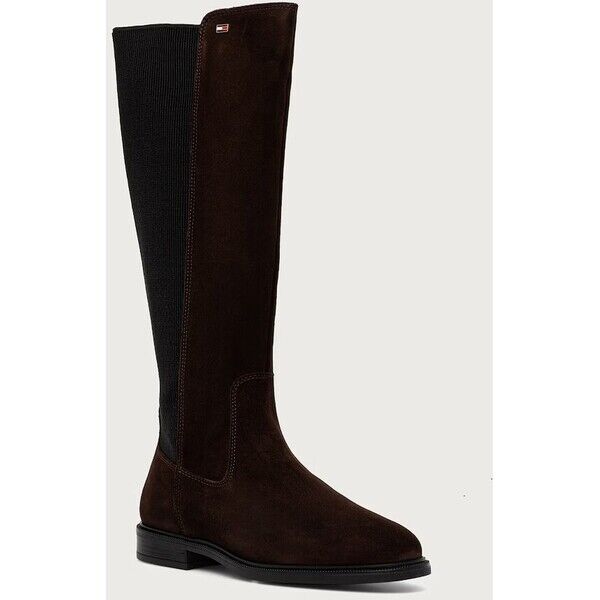 Tommy Hilfiger kozaki damskie zamszowe ENAMEL FLAG SUEDE HIGH CHELSEA  brązowe FW0FW09574