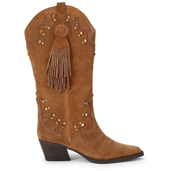 Kurt Geiger London kowbojki damskie zamszowe Oxford Western Tassel  brązowe 5858339209