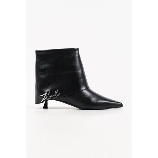 Karl Lagerfeld botki na niskim obcasie damskie skórzane Pasha  czarne KL30141 KL30141.000