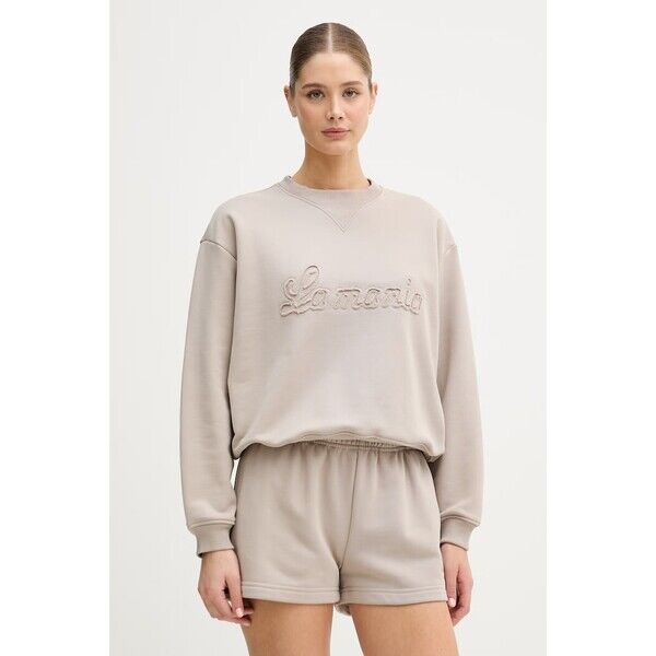 La Mania bluza oversize damska z bawełny  beżowa BRODIE