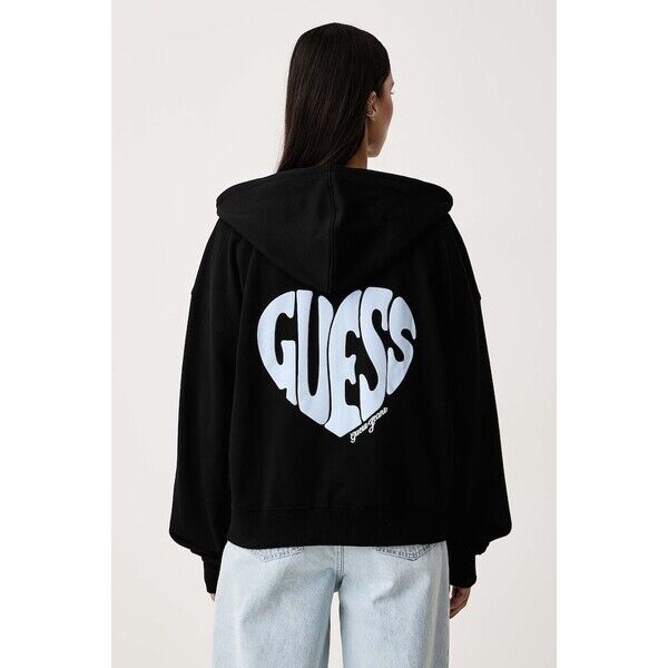 Guess Jeans bluza rozpinana z kapturem damska bawełniana  czarna W6BQ17 K6631 W6BQ17.K6631