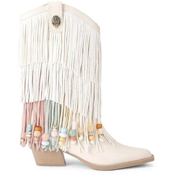 Kurt Geiger London kowbojki damskie zamszowe Fringe Cowboy Boot  białe 5858145129