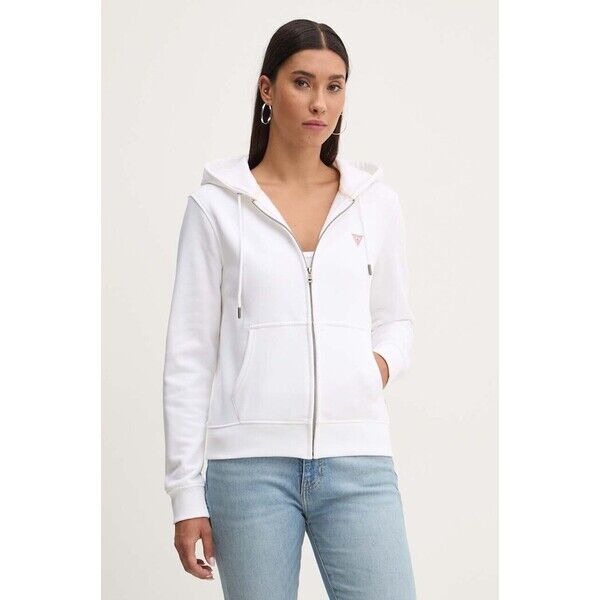 Guess Jeans bluza rozpinana z kapturem damska z bawełną  biała W4YQ03 KC811 W4YQ03.KC811